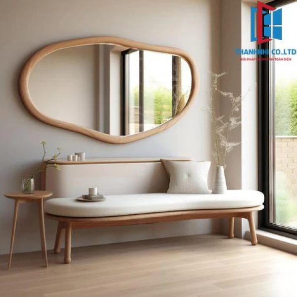 Gương decor khung gỗ không đối xứng CNC71, kích thước 85*160 cm
